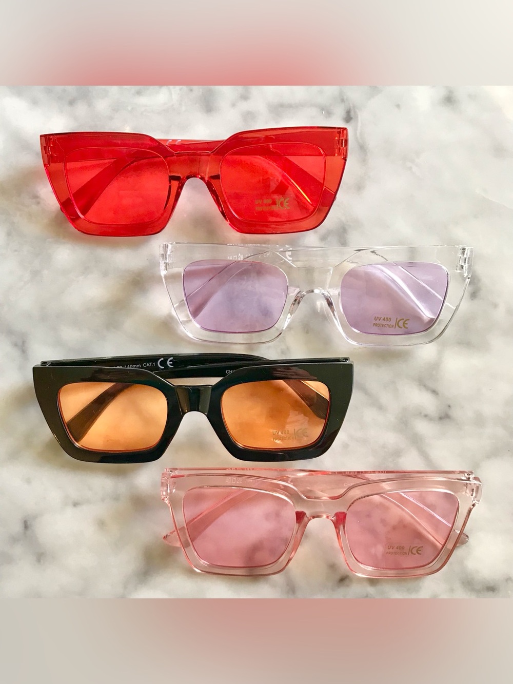 Lot 4 Colorful Retro Square Sunglasses UV400 70s 80s Punk Runway Statement NWOT